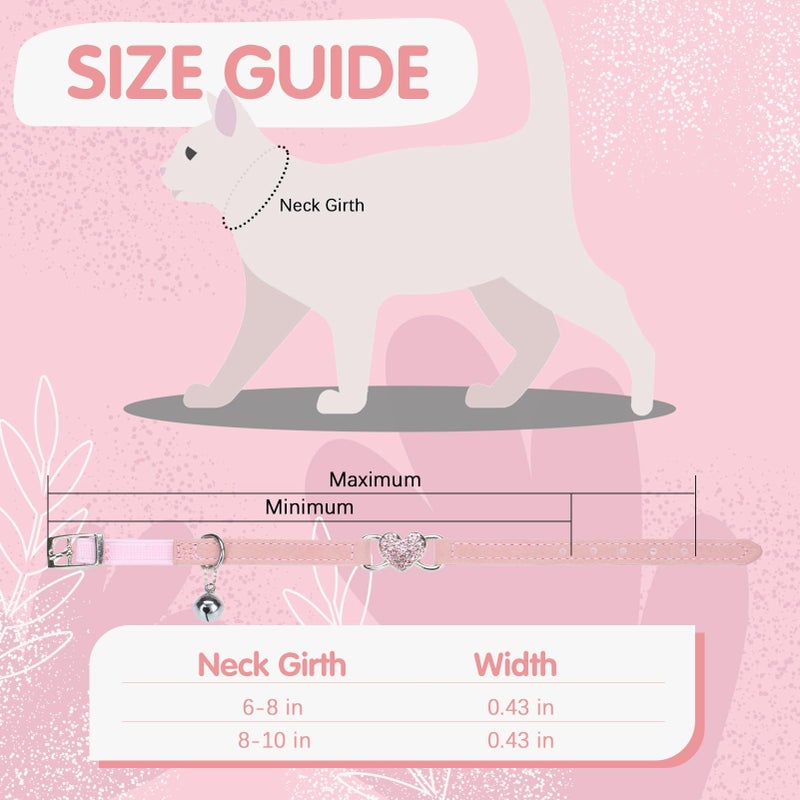 BINGPET Diamond Cat Collar,Adjustable Soft Velvet Leather Safe Kitten Collar with Crystal Heart Charm and Bells,Girl Boy Bling Stylish Cat Collars with Safety Elastic (Pink, Neck Girth 8"-10") - Image 4